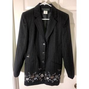 Harve Benard by Bernard Holtzman Womens Embroidered Pinstripe Wool Blazer Sz 6